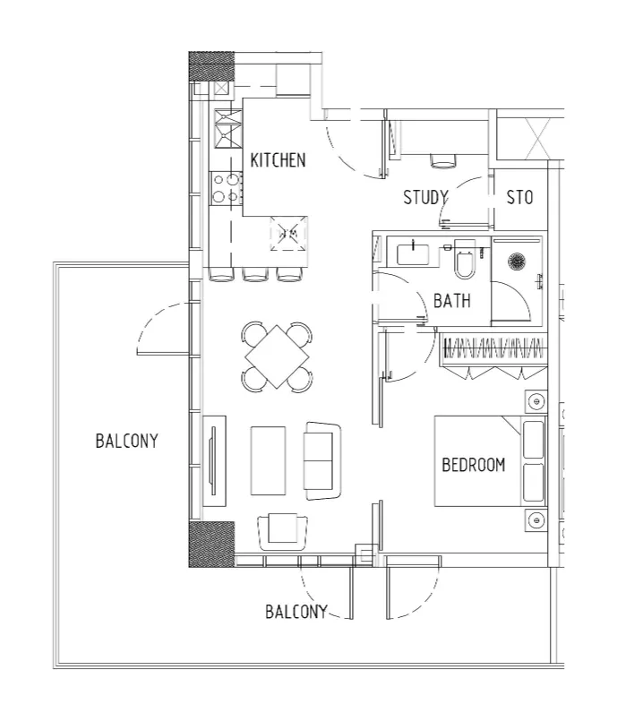Damac District 1 bed floor plan, 858 – 859 sqft