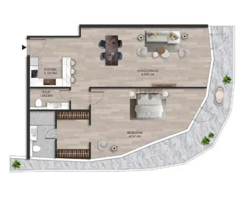 The Beach House 1 bed floor plan, 1,461 sqft