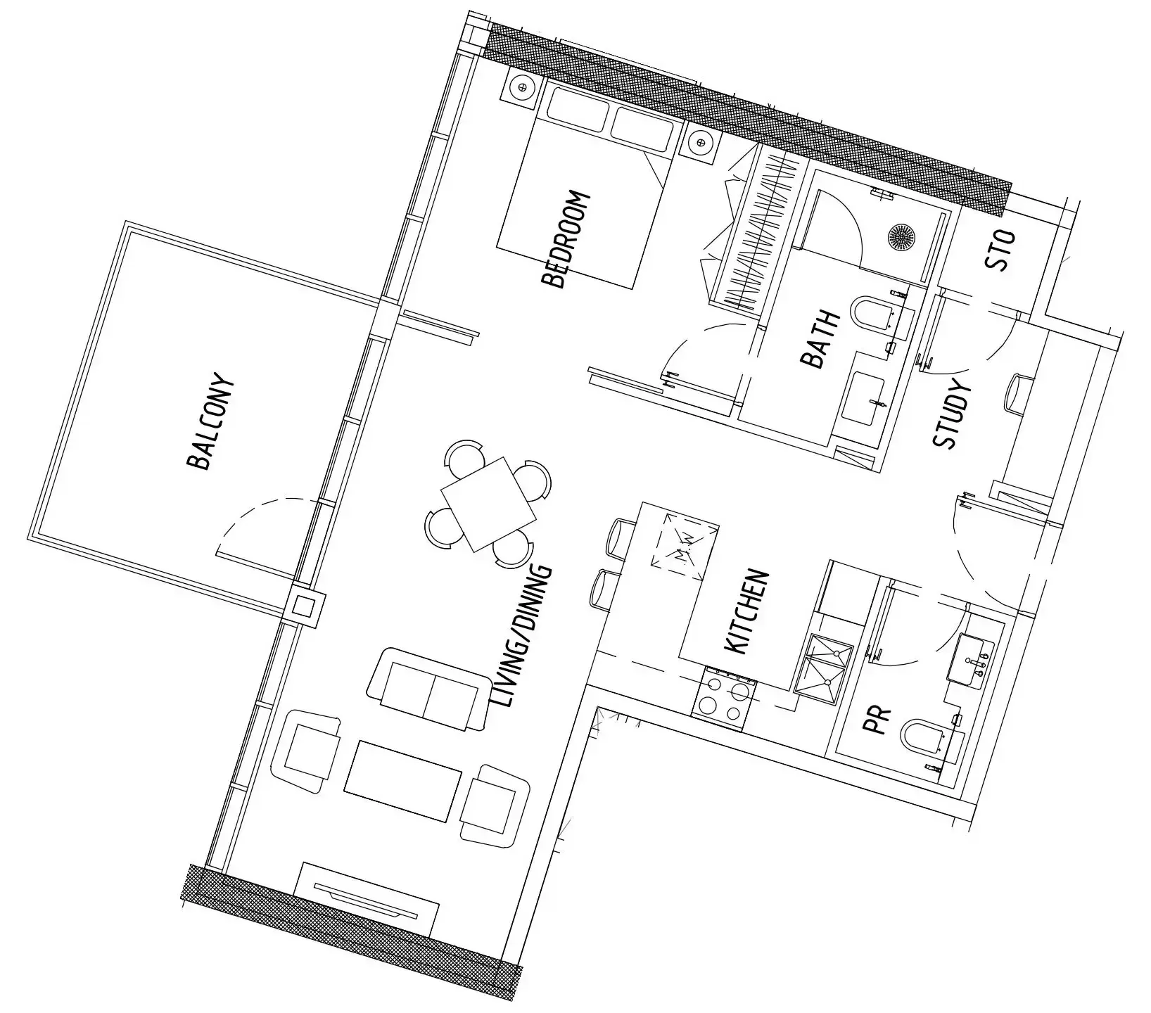 Damac District 1 bed floor plan, 804 sqft