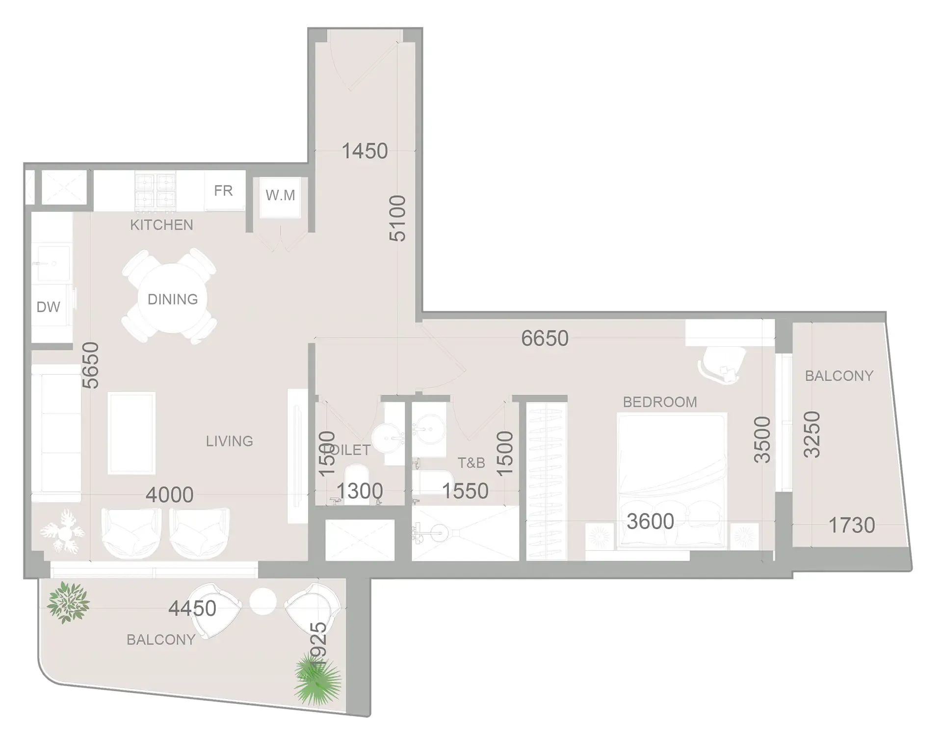 ELAR1S Sky 1 bed floor plan, 752 sqft