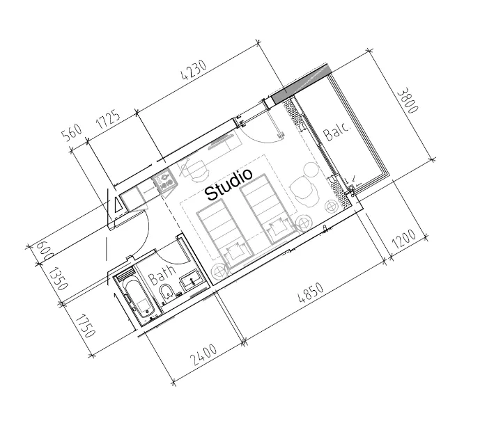 Damac Hills 2 - Hotel Edge by Rotana Studio floor plan, 357 sqft