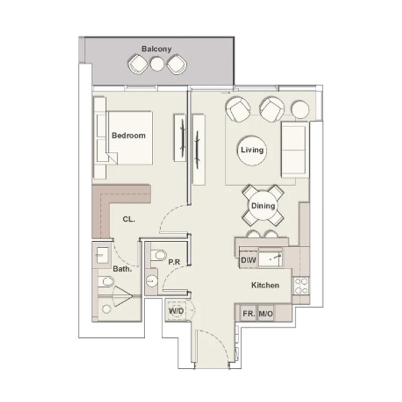 The Highgrove 1 bed floor plan, 813 sqft