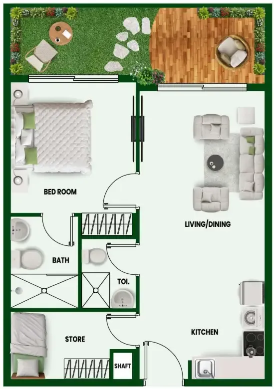 Vincitore Wellness Estate 1 bed floor plan, 799 sqft