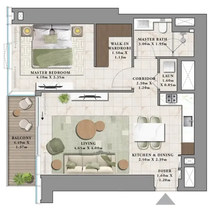 Avarra by Palace 1 bed floor plan, 825 sqft