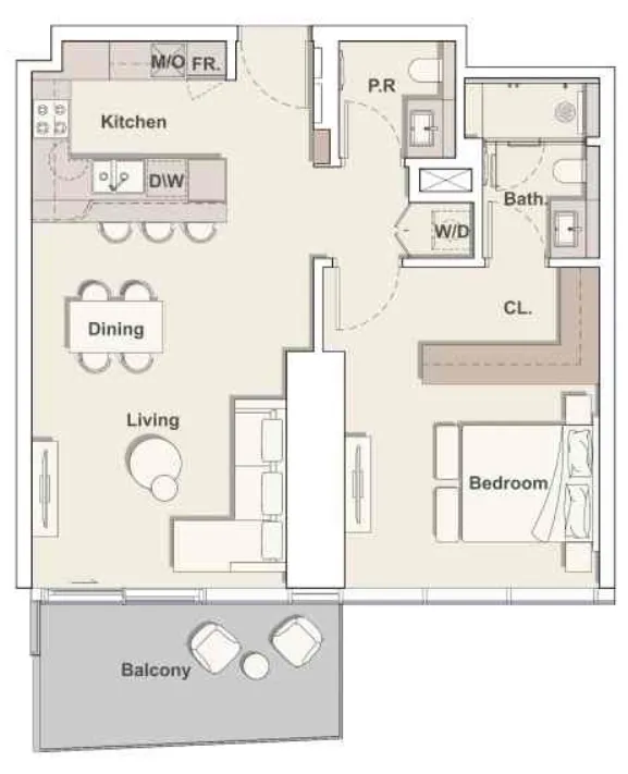 Mercer House 1 bed floor plan, 940 sqft