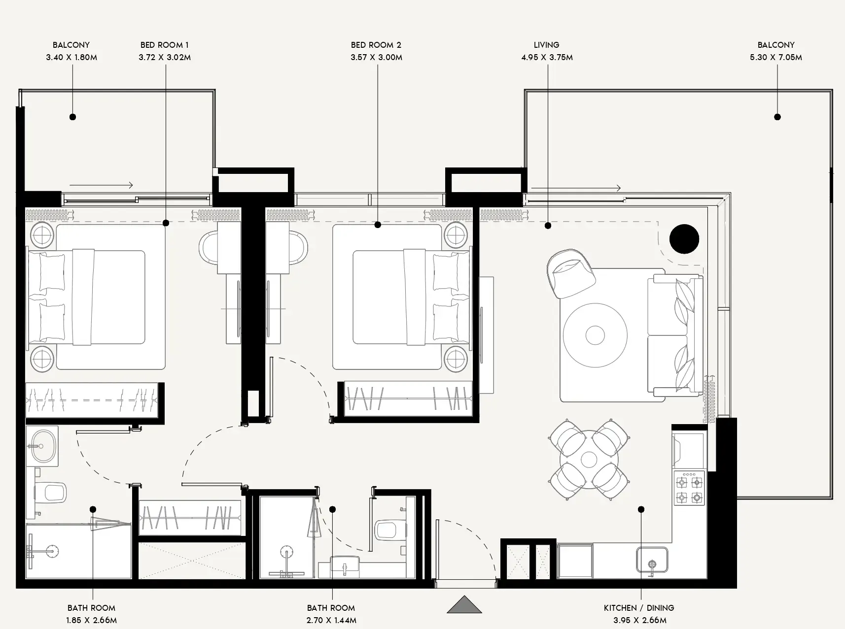 Azizi Venice 2 bed floor plan, 1,109 sqft