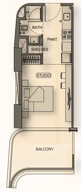 Binghatti Hillside Studio floor plan, 416 sqft