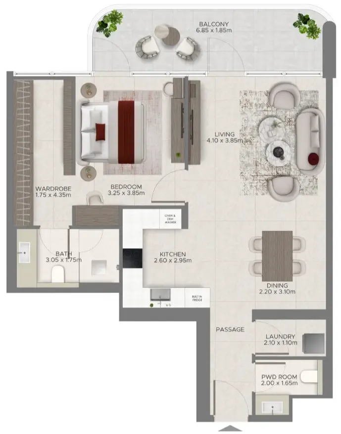 Ramada Residences by Wyndham at Dubai Islands 1 bed floor plan, 972 sqft