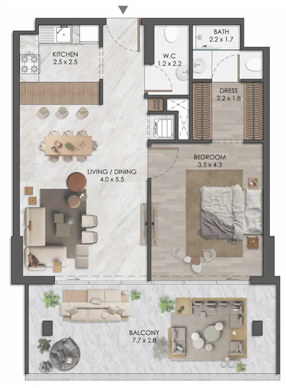 Almaara Residences 1 bed floor plan, 918 sqft