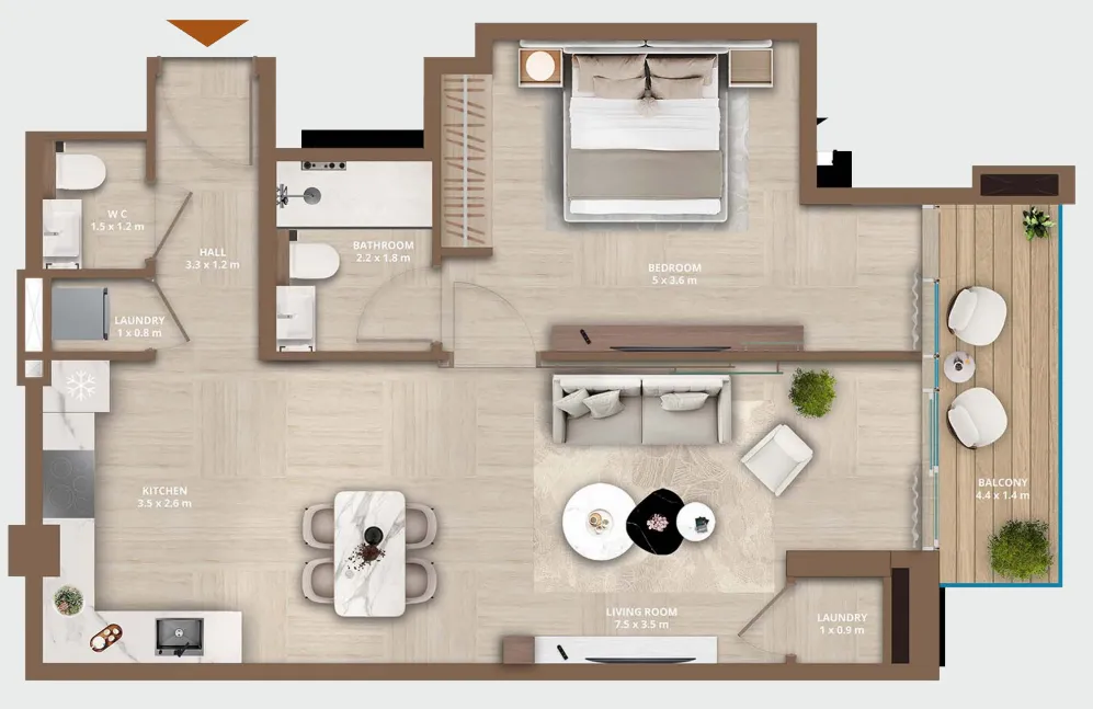 Celeste by HRE 1 bed floor plan, 804 sqft
