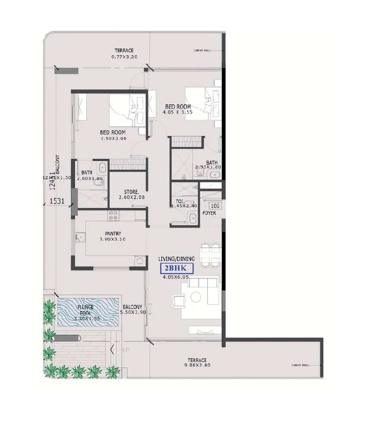 Estrella By Nexus 2 bed floor plan, 2,037 sqft