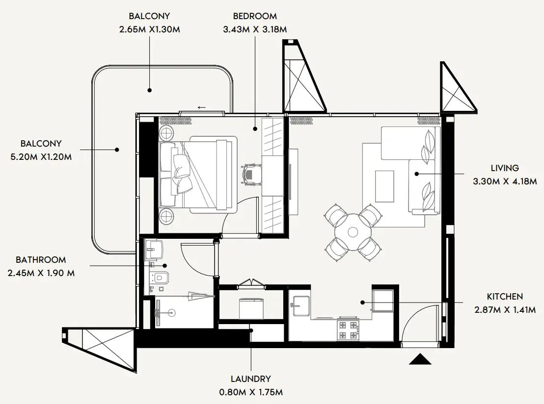 Azizi Wares 1 bed floor plan, 664 sqft