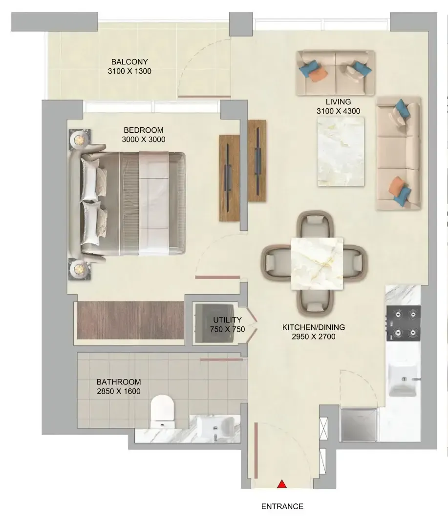 The Woods Abode at Sobha Sanctuary 1 bed floor plan, 546 sqft