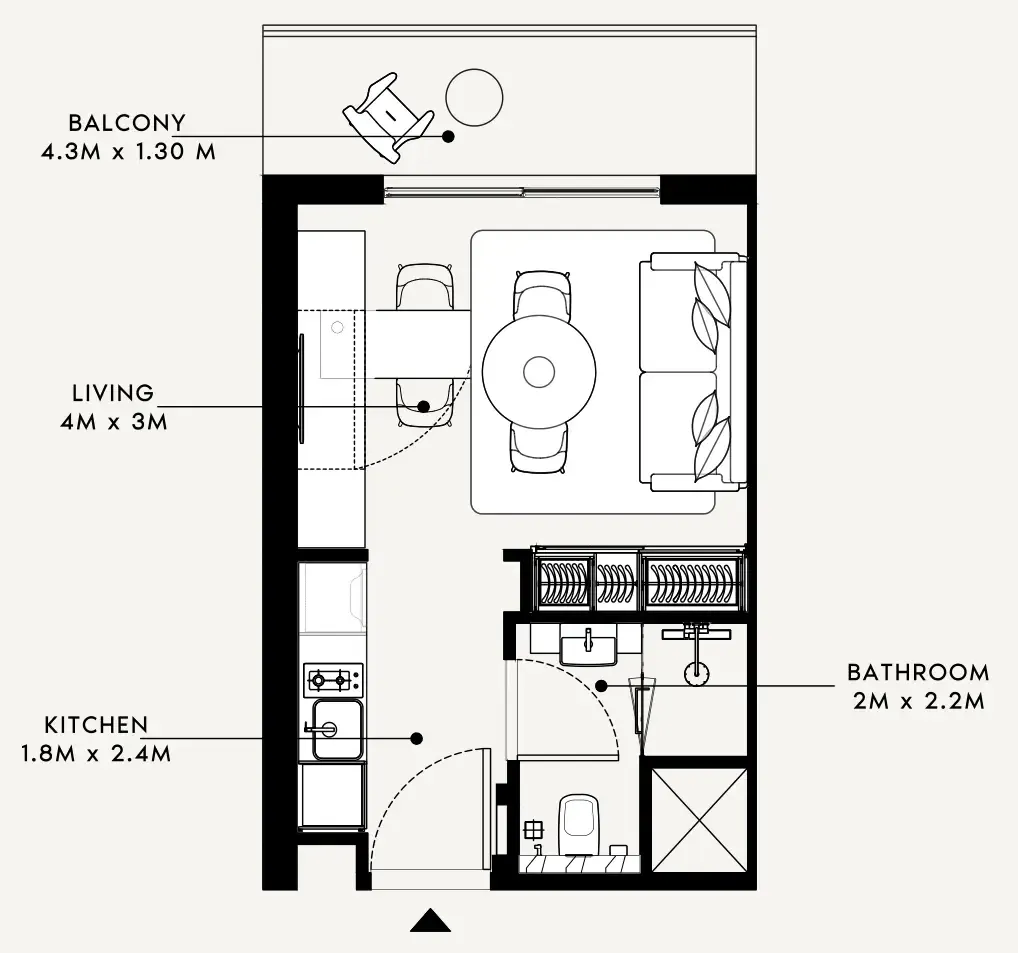Azizi Milan Studio floor plan, 338 sqft