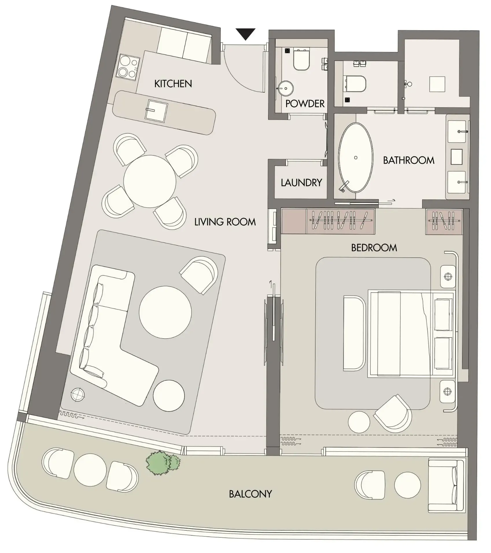 W Hotels and Residences Al Marjan 1 bed floor plan, 1,112 sqft