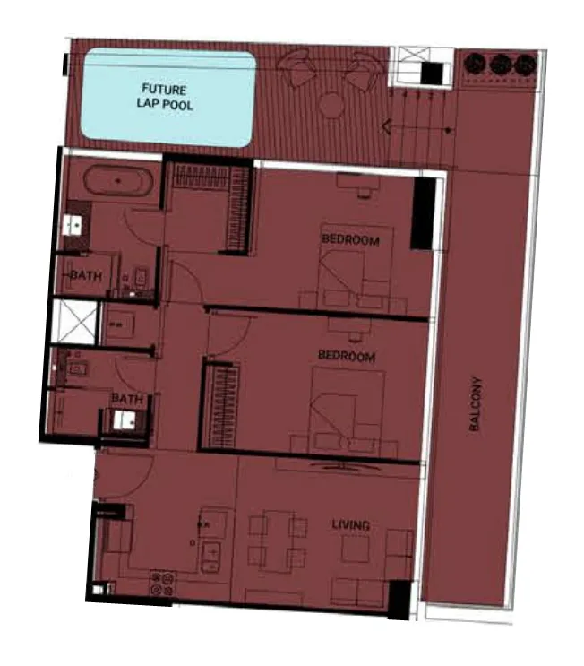 Binghatti Ruby 2 bed floor plan, 1,459 sqft