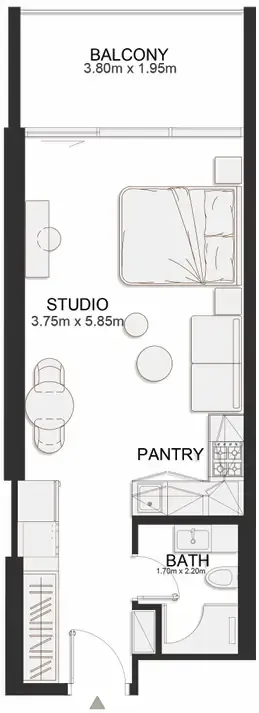 Ashley Hills Studio floor plan, 485 sqft