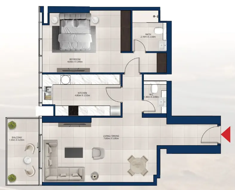 Al Vista 1 bed floor plan, 1,014 sqft