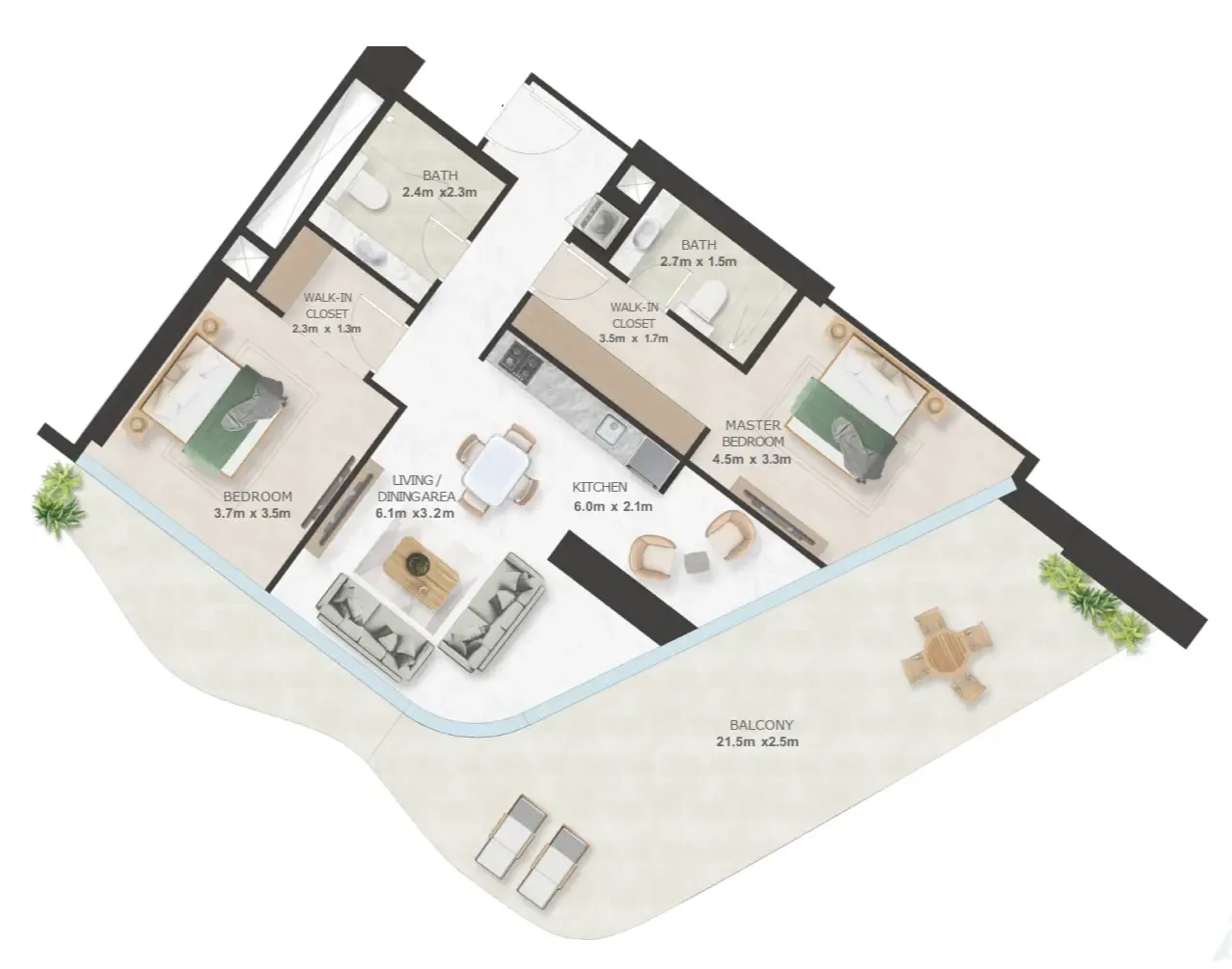 Oystra 2 bed floor plan, 1,714 sqft