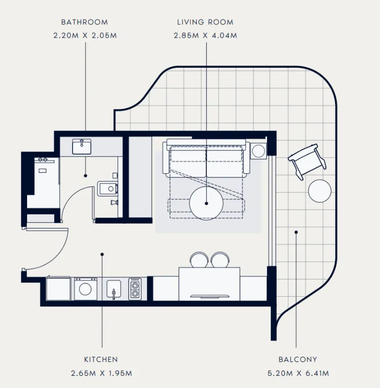 Azizi Venice Studio floor plan, 360 sqft