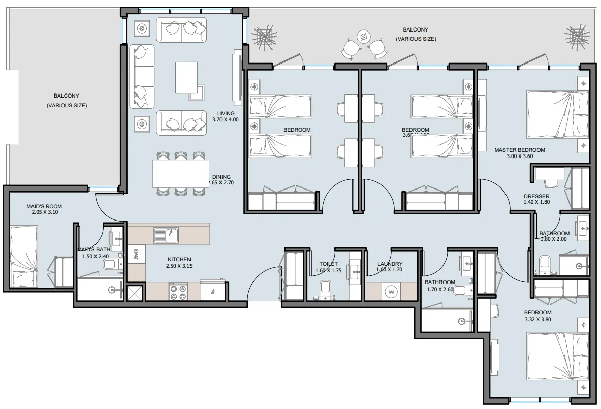 The District 4 bed floor plan, 2,013 sqft