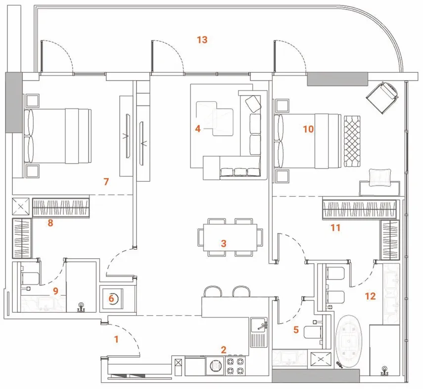 The Orchard Place Tower C 2 bed floor plan, 1,314 sqft
