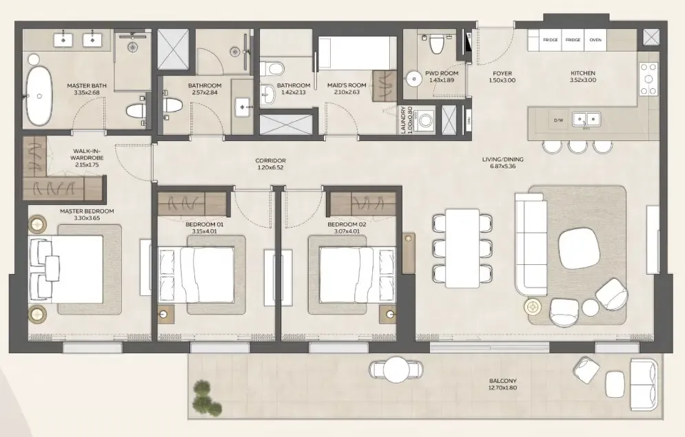 Expo Valley Views 3 bed floor plan, 1,819 sqft