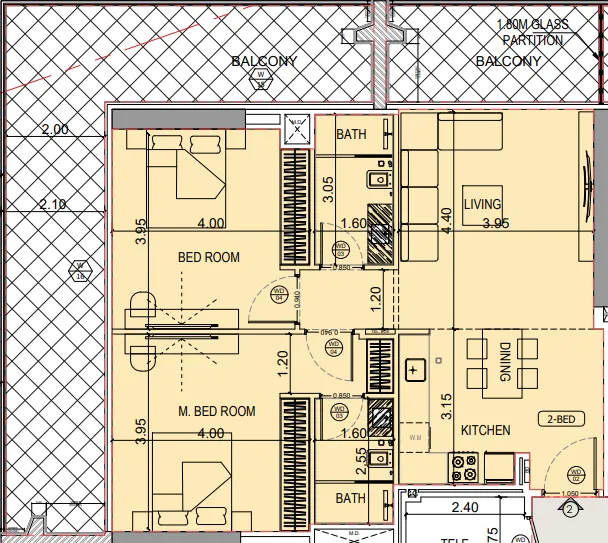 Binghatti Starlight 2 bed floor plan, 1,366 sqft