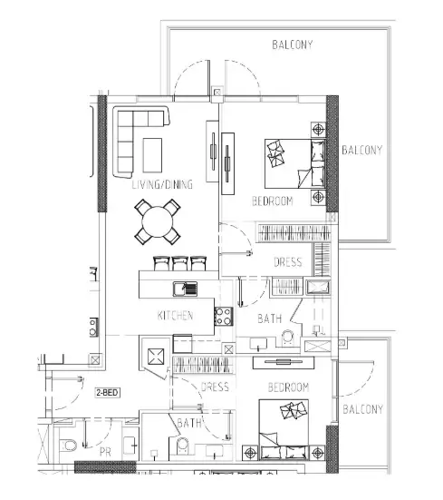 Damac Riverside Views 2 bed floor plan, 1,368 sqft