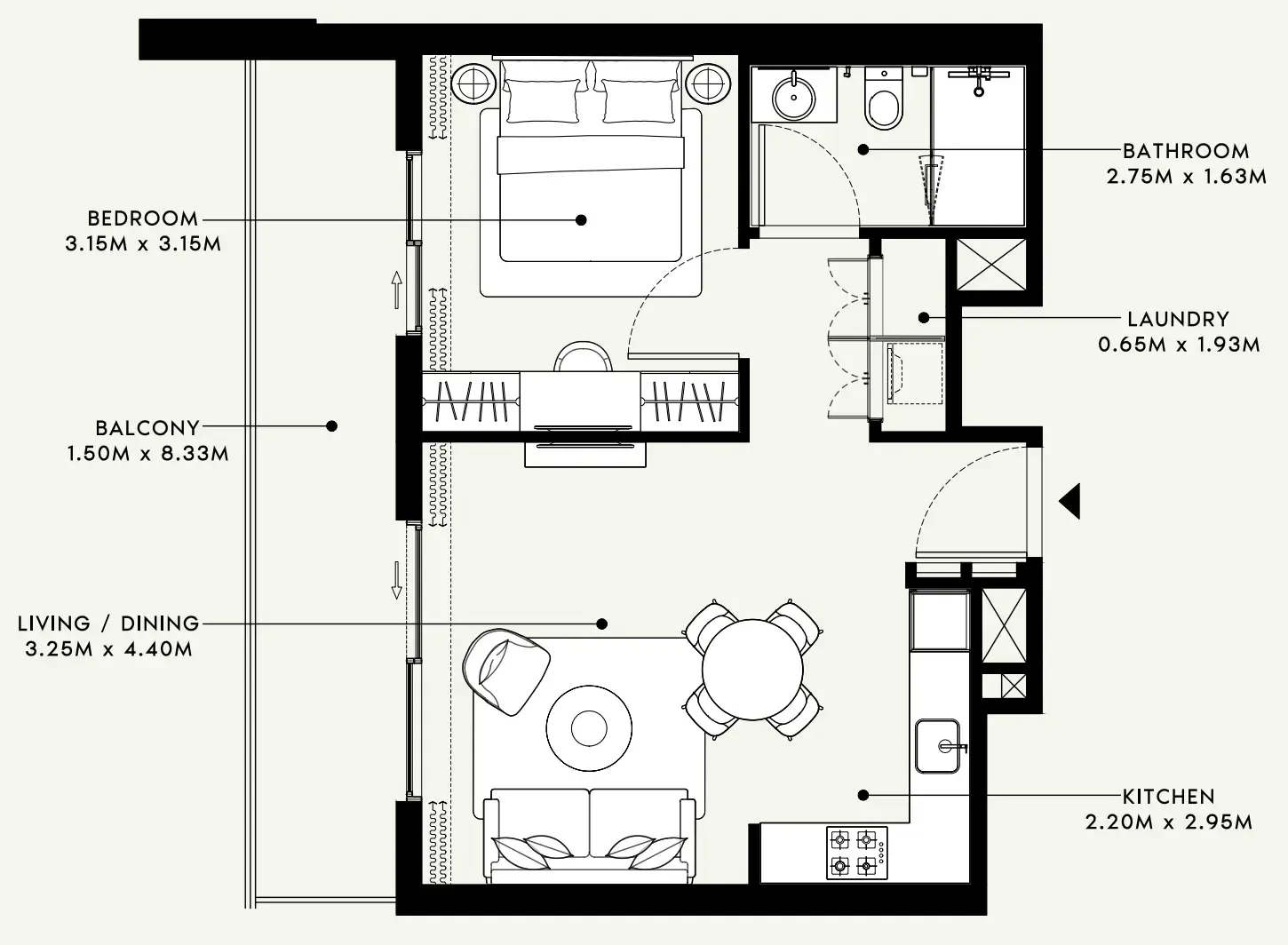 Beach Oasis 1 and 2 1 bed floor plan, 676 sqft