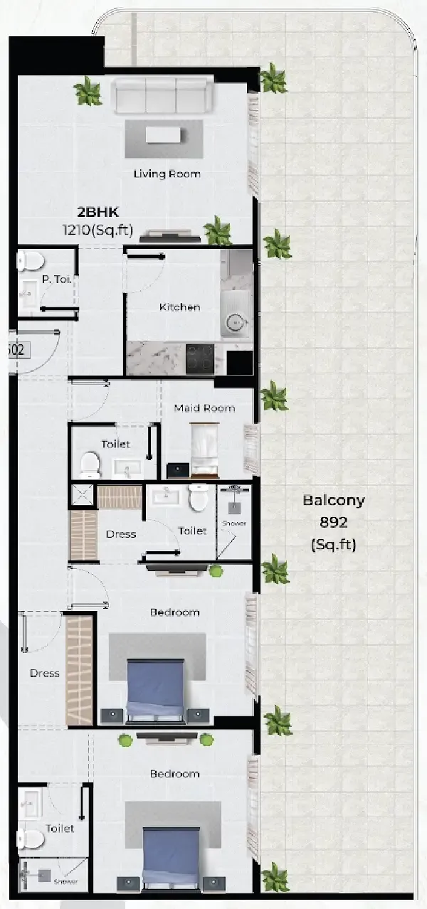 Chapter 02 by Newbury 2 bed floor plan, 2,102 sqft