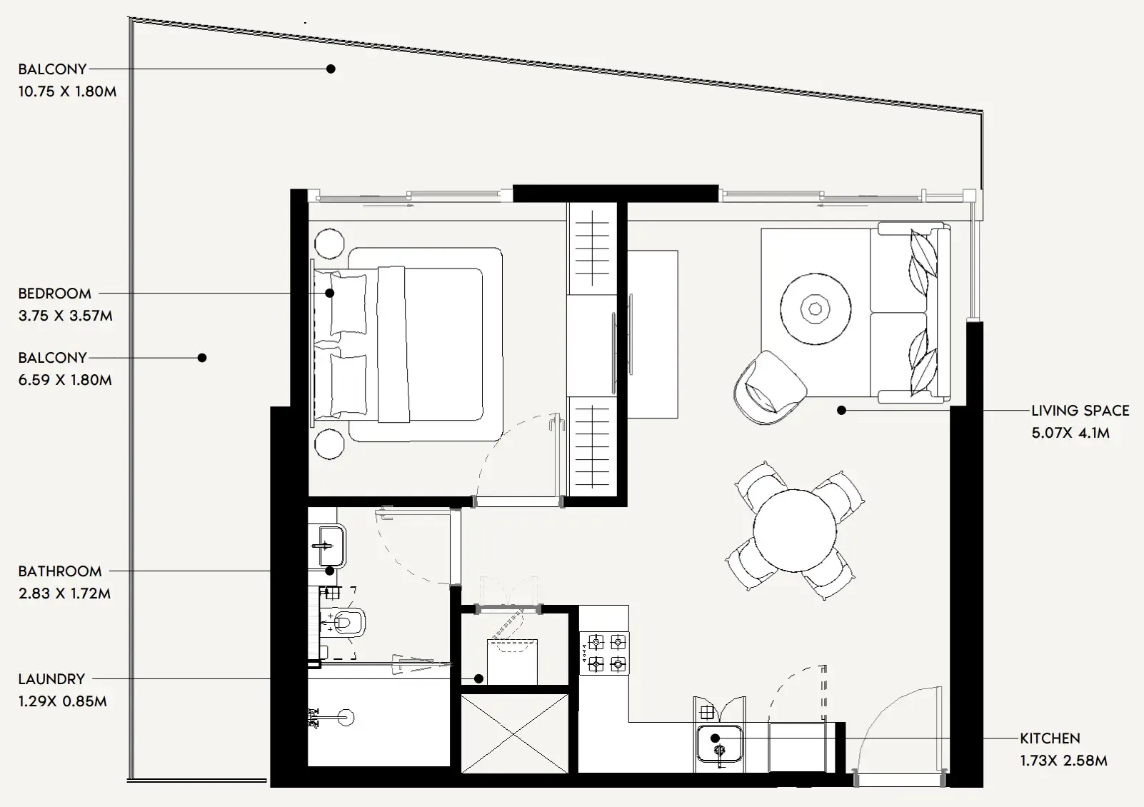 Jaddaf Beach Oasis 1 bed floor plan, 899 sqft