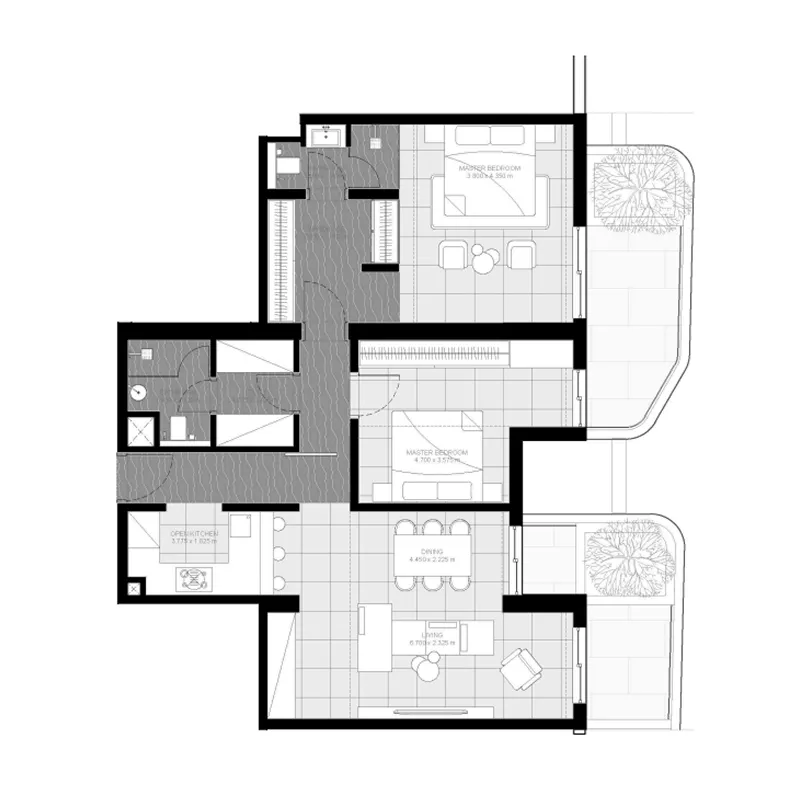 Marea Residences 2 bed floor plan, 1,320 sqft