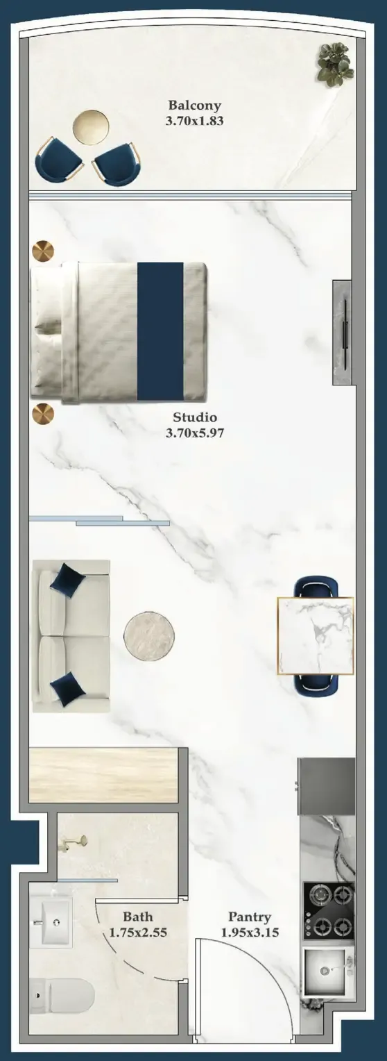 Serenz Studio floor plan, 421 – 431 sqft