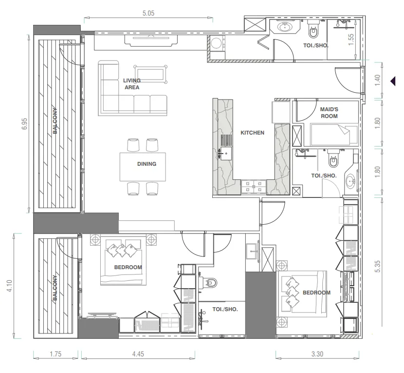 MBL Signature 2 bed floor plan, 1,695 sqft