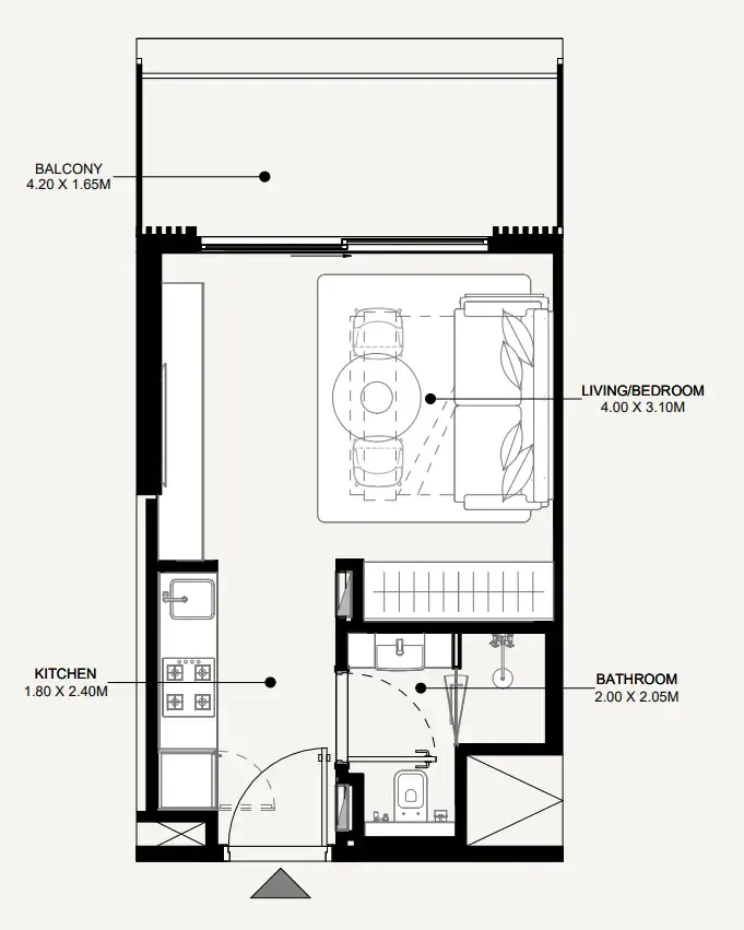 Azizi Abraham Studio floor plan, 349 sqft