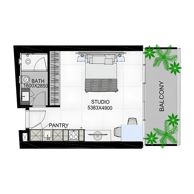 The Community Sports Arena Studio floor plan, 517 sqft