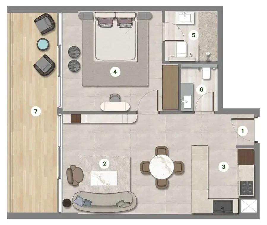 Parkgreen Residences 1 bed floor plan, 737 sqft