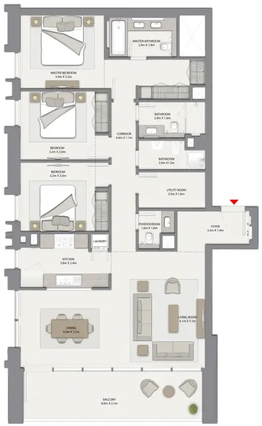 Harbour Gate 3 bed floor plan, 1,639 – 1,640 sqft