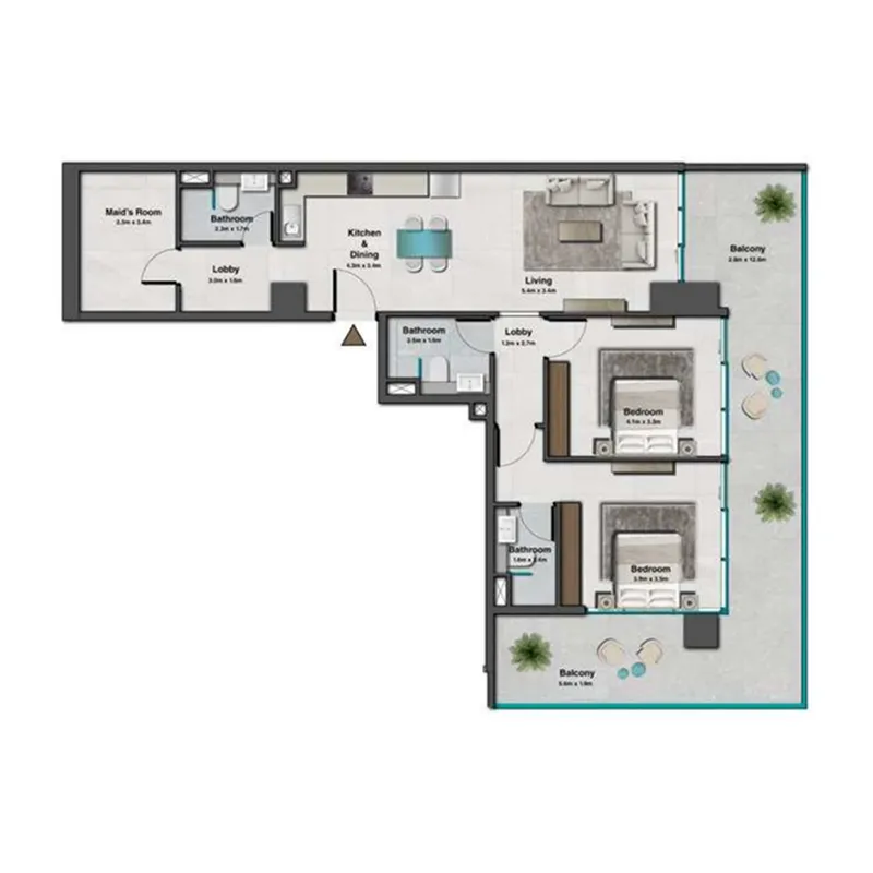 Sky Hills Residence 3 2 bed floor plan, 1,481 – 1,680 sqft
