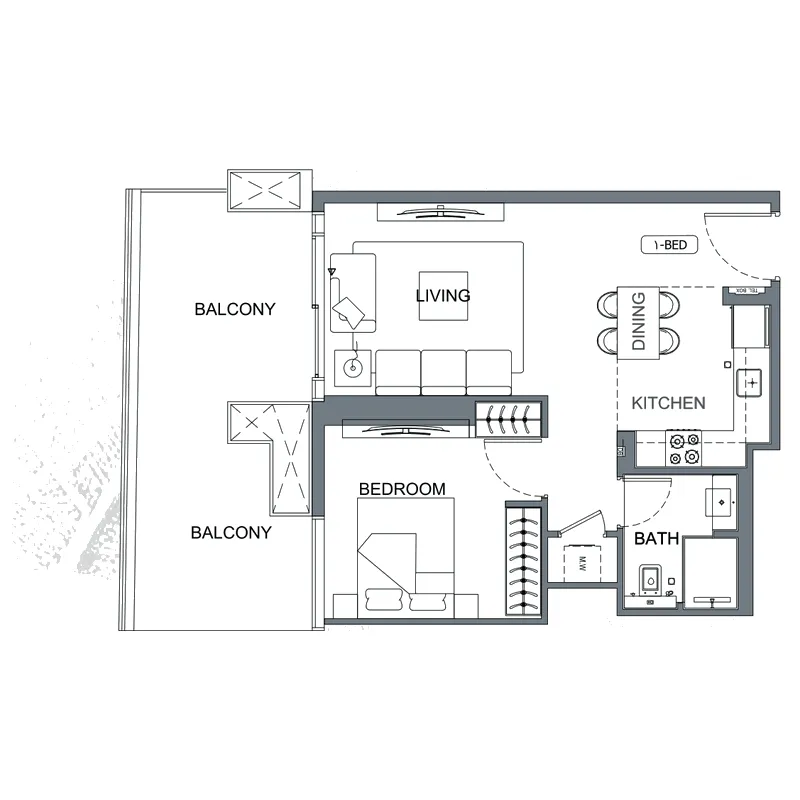 Binghatti Etherea 1 bed floor plan, 774 sqft