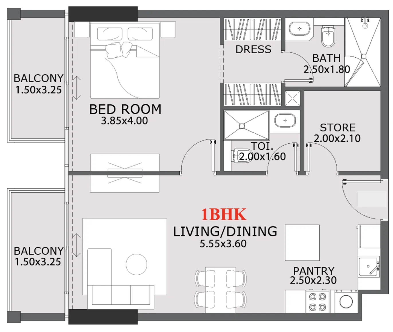Provenza Residences 1 bed floor plan, 803 sqft