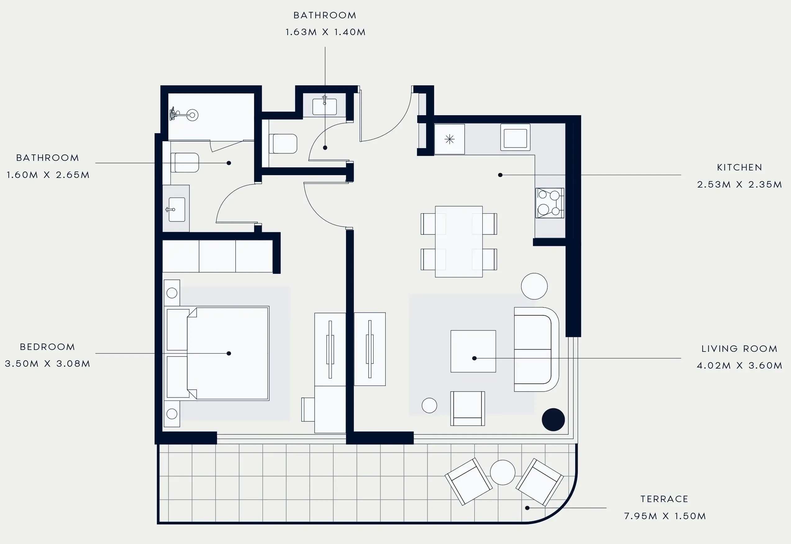 Azizi Venice 1 bed floor plan, 693 sqft