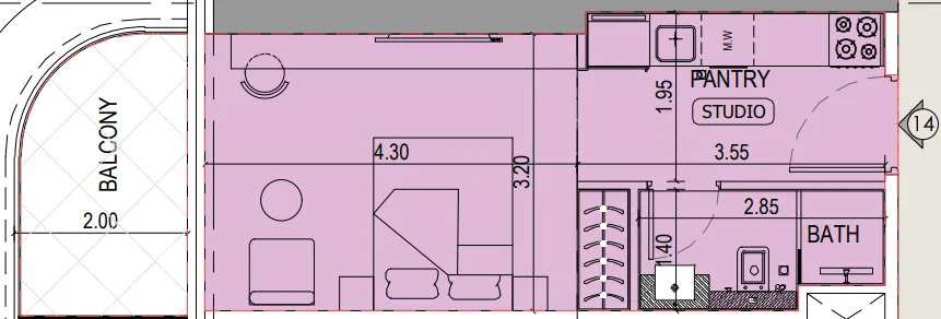Binghatti Sky Terraces Studio floor plan, 384 – 495 sqft