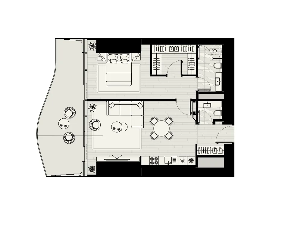 Iconic Tower 1 bed floor plan, 1,171 sqft