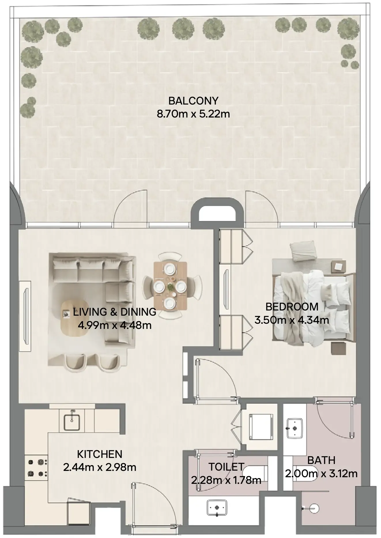 Mirasol II 1 bed floor plan, 1,272 – 1,295 sqft