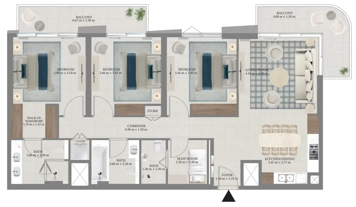 Fior 1 3 bed floor plan, 1,592 sqft
