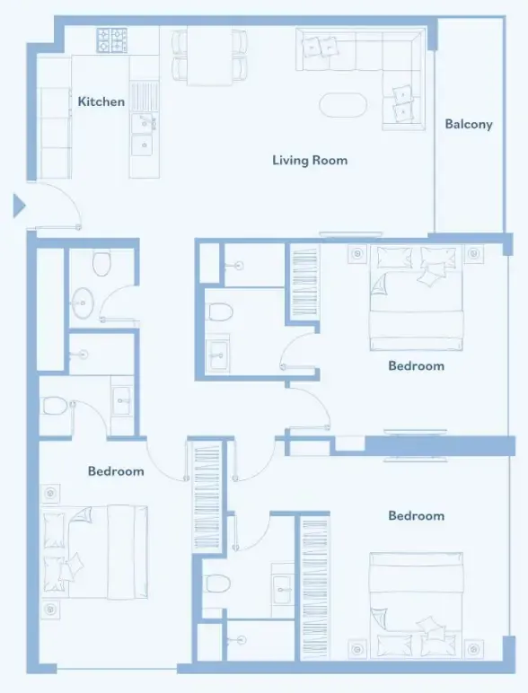 Luma Park Views 3 bed floor plan, 1,298 sqft