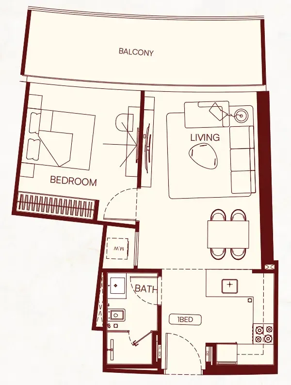 Binghatti Skyflame 1 bed floor plan, 704 sqft