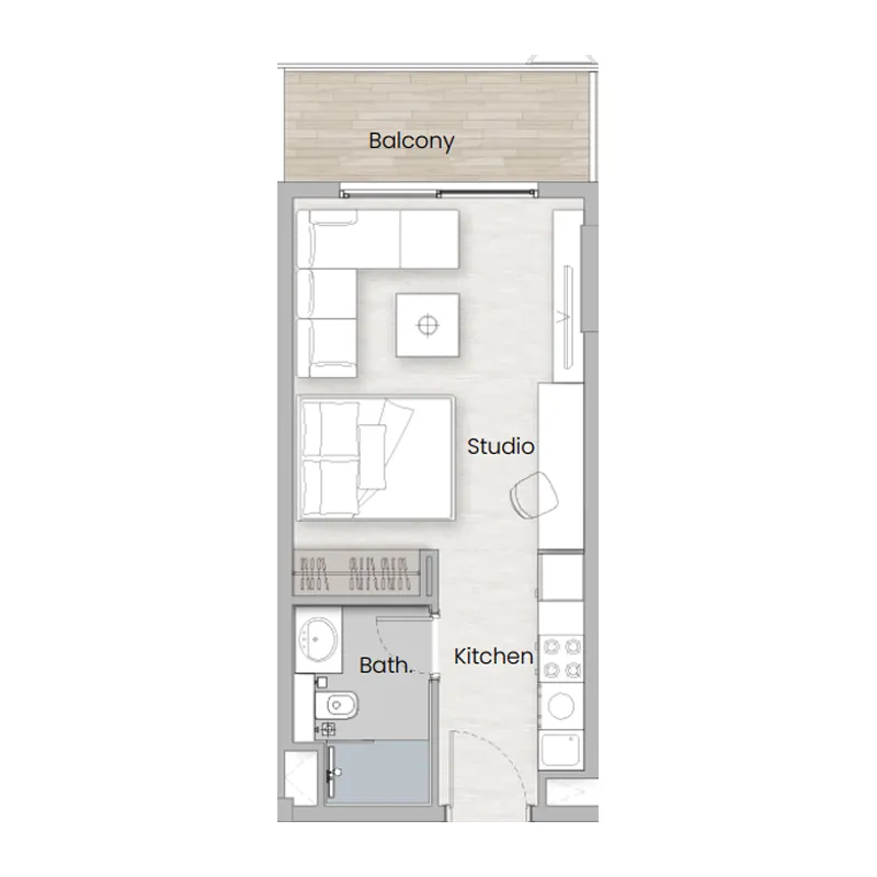 One Beverly Studio floor plan, 388 sqft